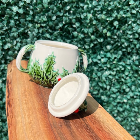 Vintage ceramic Christmas holly sugar bowl. Christmas home decor - Picture 8 of 12